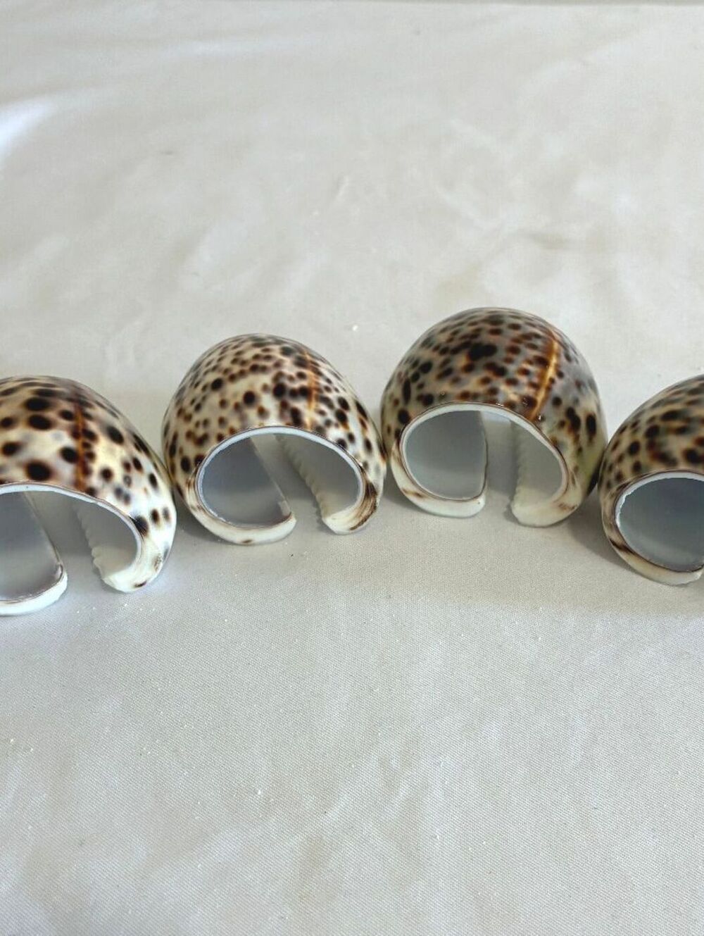 Set of 4 Cowrie Shell Tiger Napkin Rings, Spotted Seashell Table Decor, Coastal